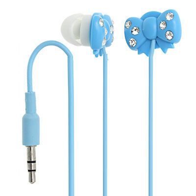 5mm Blue Bowknot Rhinestone Earphone for  MP4