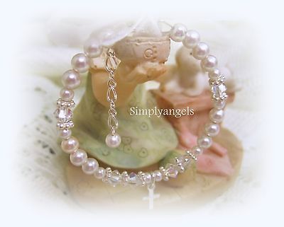 Simplyangels~ Swarovski pearl baby girls baptism christening bracelet