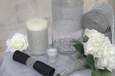 5yard 24Row silver Mesh Wrap Rhinestone Diamond Platinum Wedding