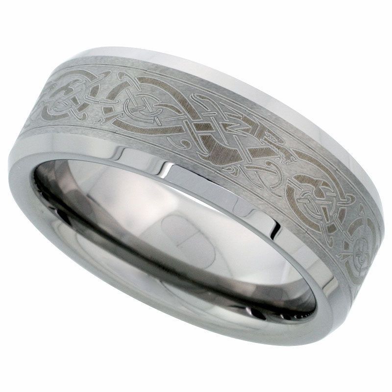 Mens 8mm Tungsten Flat Celtic Dragon Band Ring Sz 7 15