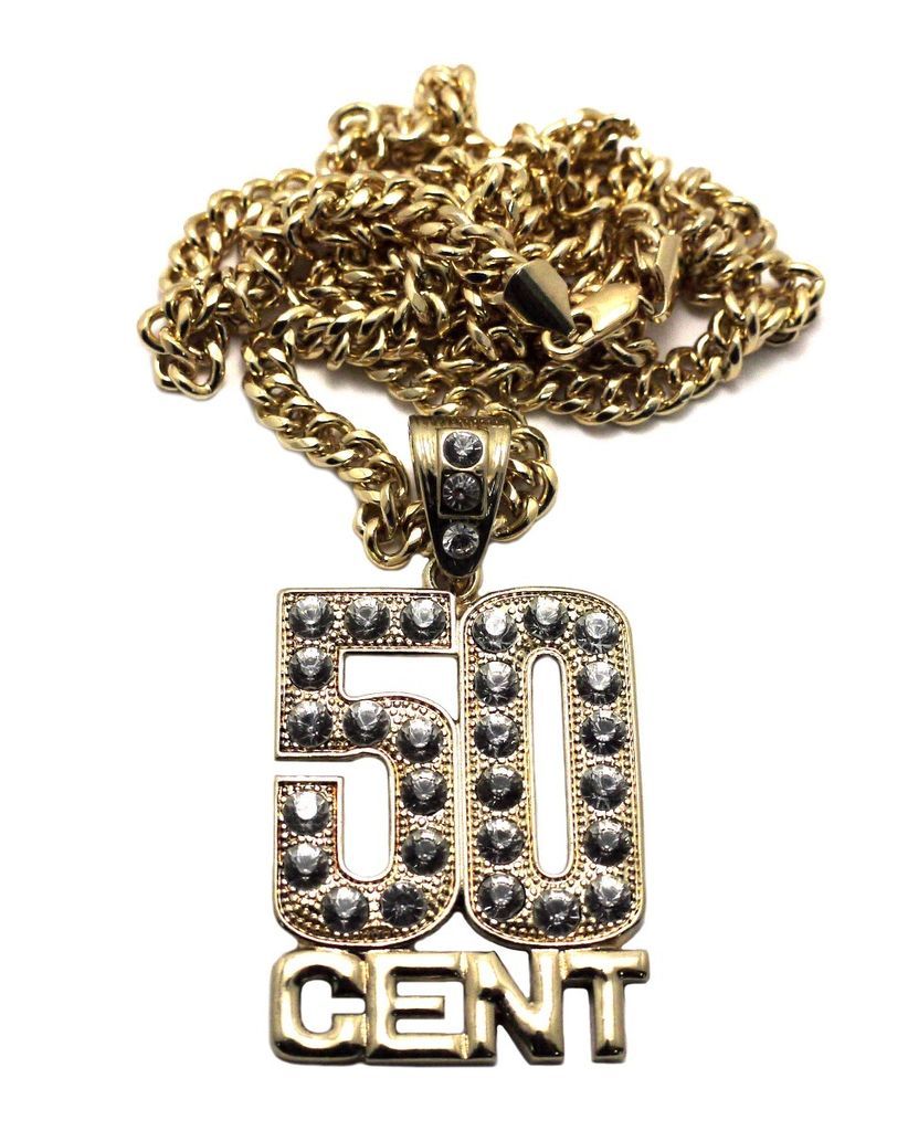 ICED OUT 50 CENT PENDANT 6mm & 36 MIAMI CUBAN HIP HOP CHAIN NECKLACE