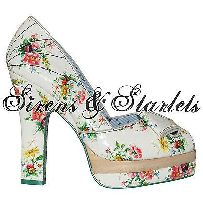 IRREGULAR CHOICE KIM OH NO WHITE FLOWERING QUINCE VINTAGE FLORAL