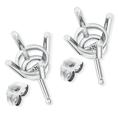 Prong Basket Stud Earrings Mounting 14K White Gold