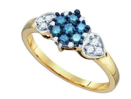 BRAND NEW 0.36CTW 10K YELLOW GOLD BLUE DIAMOND FASHION LADIES RING FOR