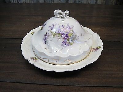 ANTIQUE PORCELAIN TWO PIECE PANCAKE SERVER WARMER FLORAL