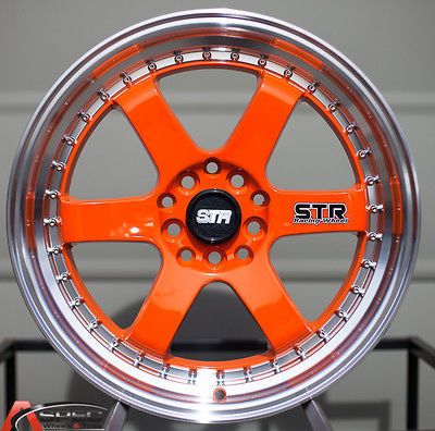 510 2 LIP 5X100 5X114.3 +38 ORANGE MACHINED RIM WHEEL JDM VW NISSAN