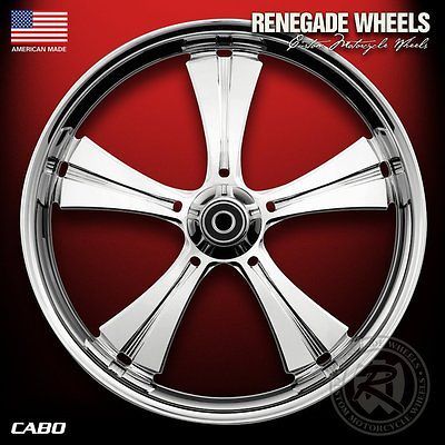 RENEGADE CABO CHROME 21 WHEELS PACKAGE SET TIRES HARLEY FLH/FLT 09 13