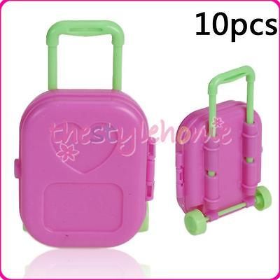 10pcs Random Lovely Barbie Doll Plastic Rolling Suitcase Retractable