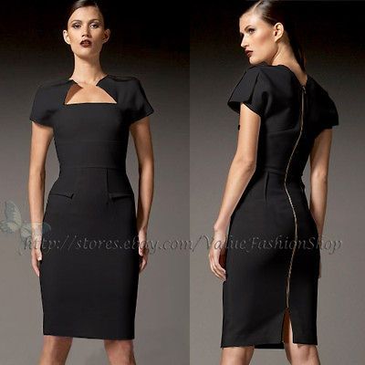 Womens Square Neck Pinup Rockabilly Bodycon Business Party Pencil