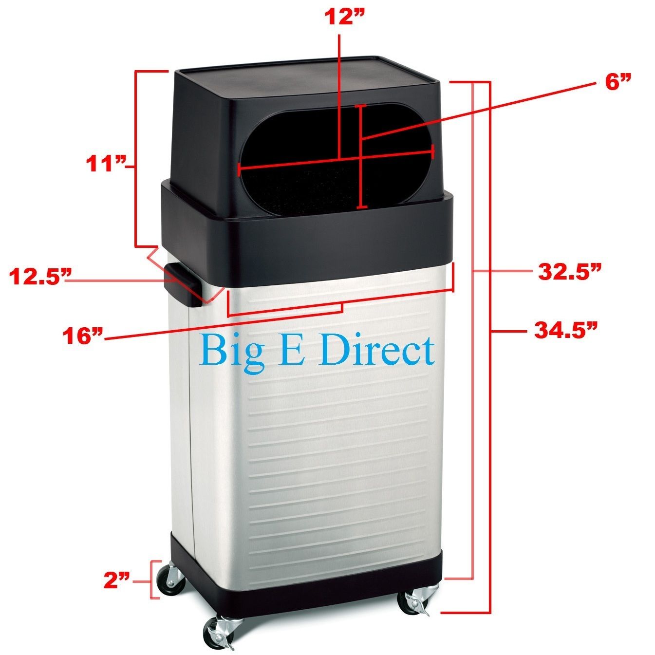 Heavy Duty Stainless Steel Rolling Trash Can Garbage Bin 17 Gallon