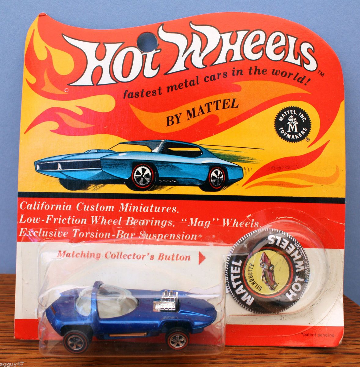 1968 Mattel Hot Wheels Redline Metallic Blue Silhouette Blister Pack