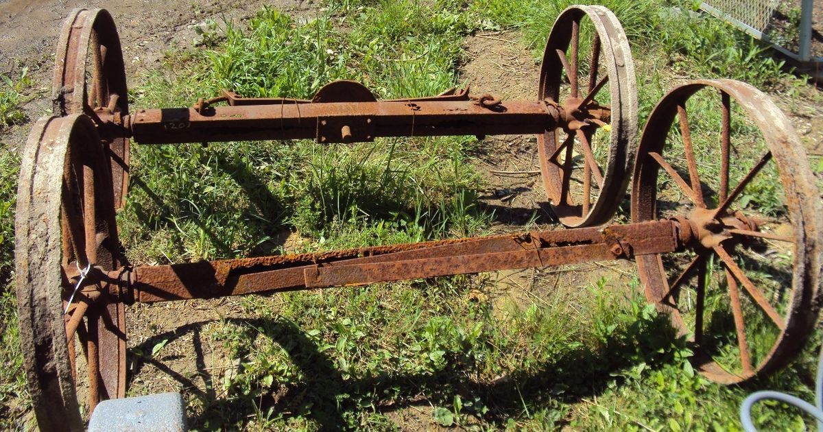 Antique Farm Industrial Steel Wheels w Axel