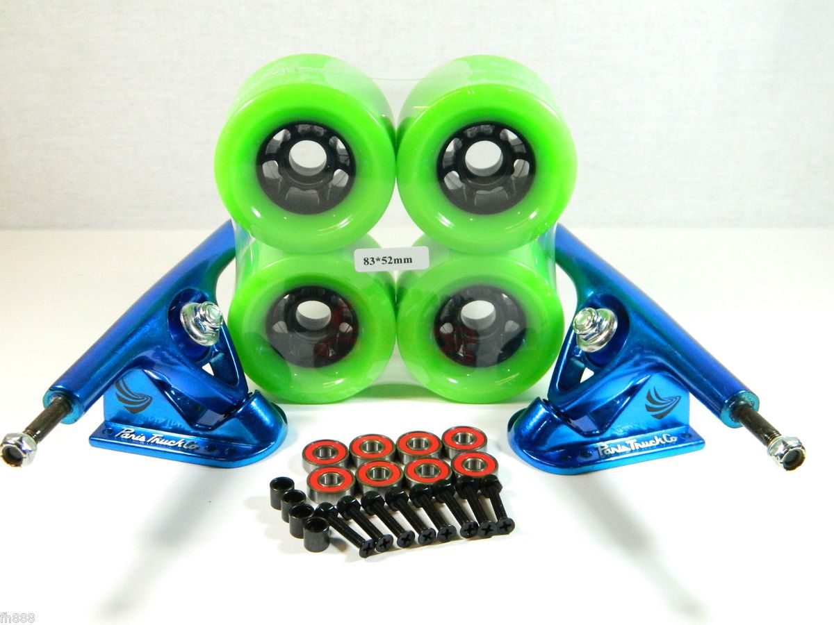 Blue Steel Longboard Trucks Blank 83mm Pro Wheels Free Bearings