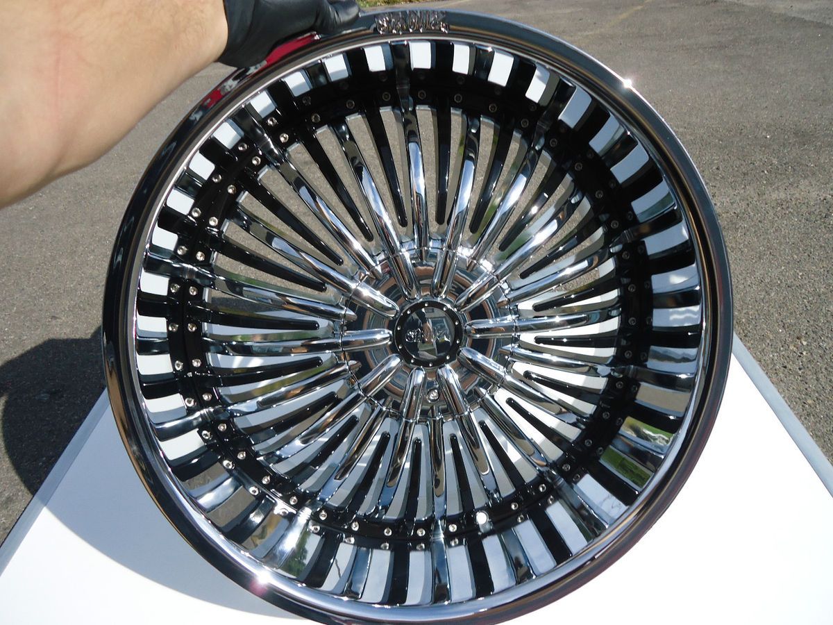 24 Shooz 011 Chrome Black Wheels Rims 6 Lug 6x114 3 6x4 5 6x127 6x135