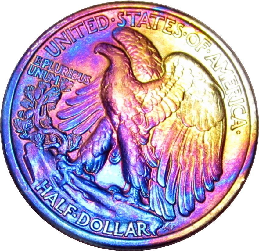 1935 Walking Liberty Half Dollar Choice BU UNC USA 4th of July Rainbow